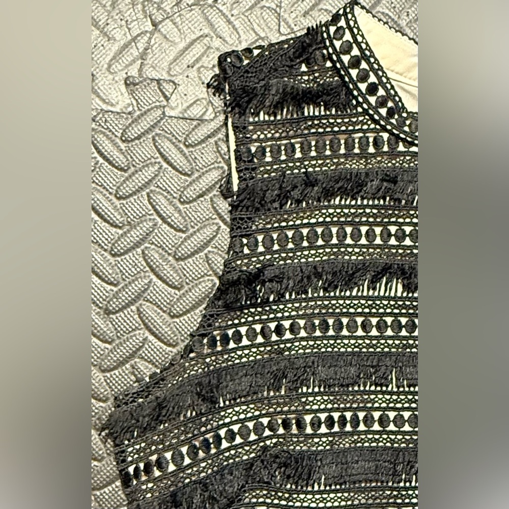 J. Crew Black Lace & Fringe Sheath Dress Size 00 - Picture 3 of 11